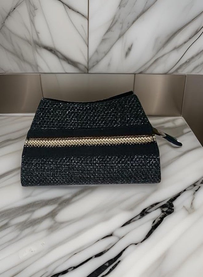 Salvus APP SOLUTIONS Elegant Black Fabric Hand Clutch Bag for Women | Compact Handheld Purse for Office, College & Daily Use (10x3x24 cm) - Image 2